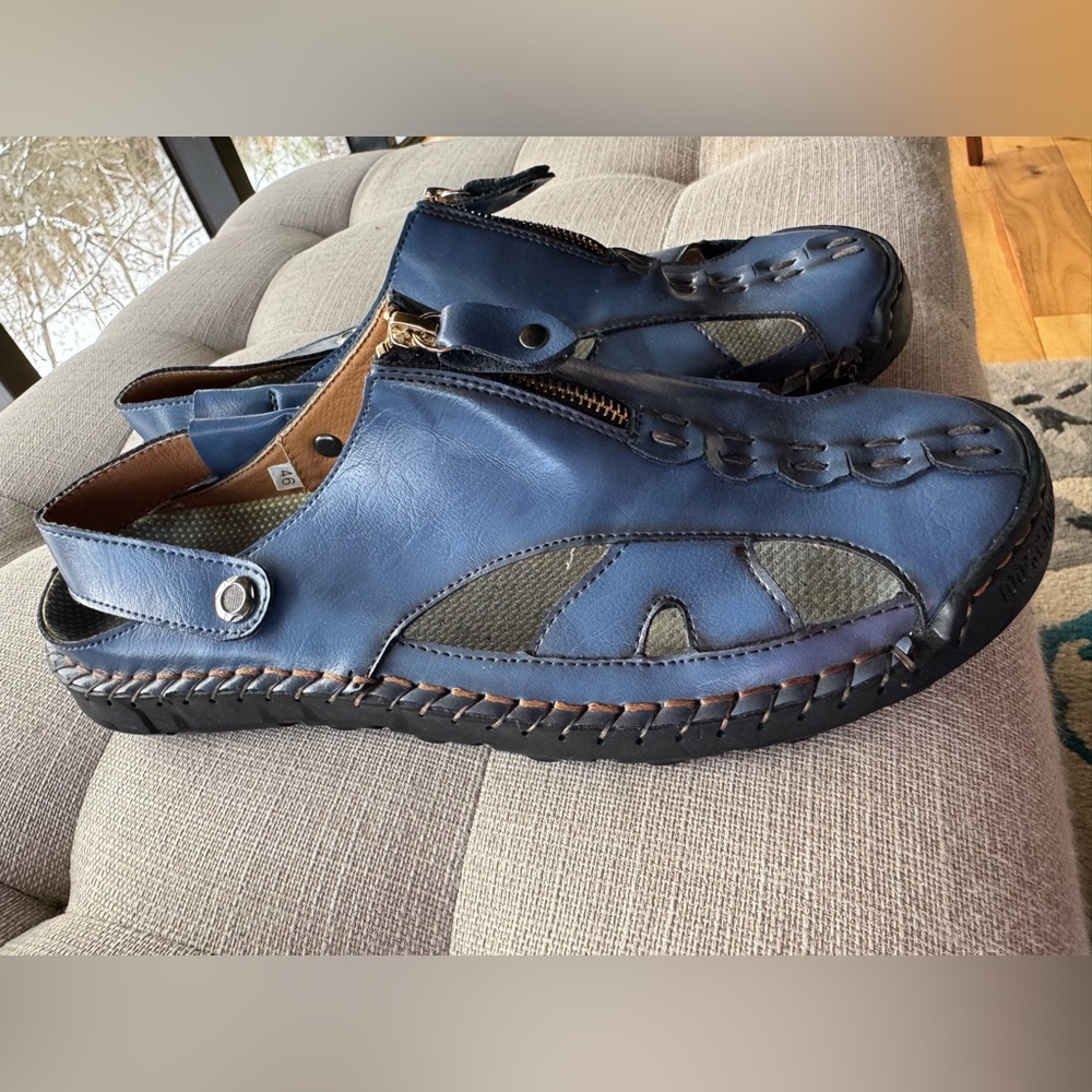 Men's MCEMACHI Blue Leather Casual Sandals Shoes size US 13‎ or EU 46